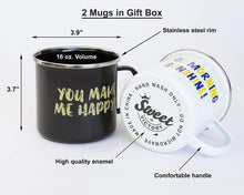 Load image into Gallery viewer, 16 oz Enamel Camping Mug Set of 2 &quot;Good Morning Sunshine&quot; &amp; &quot;You Make Me Happy&quot;
